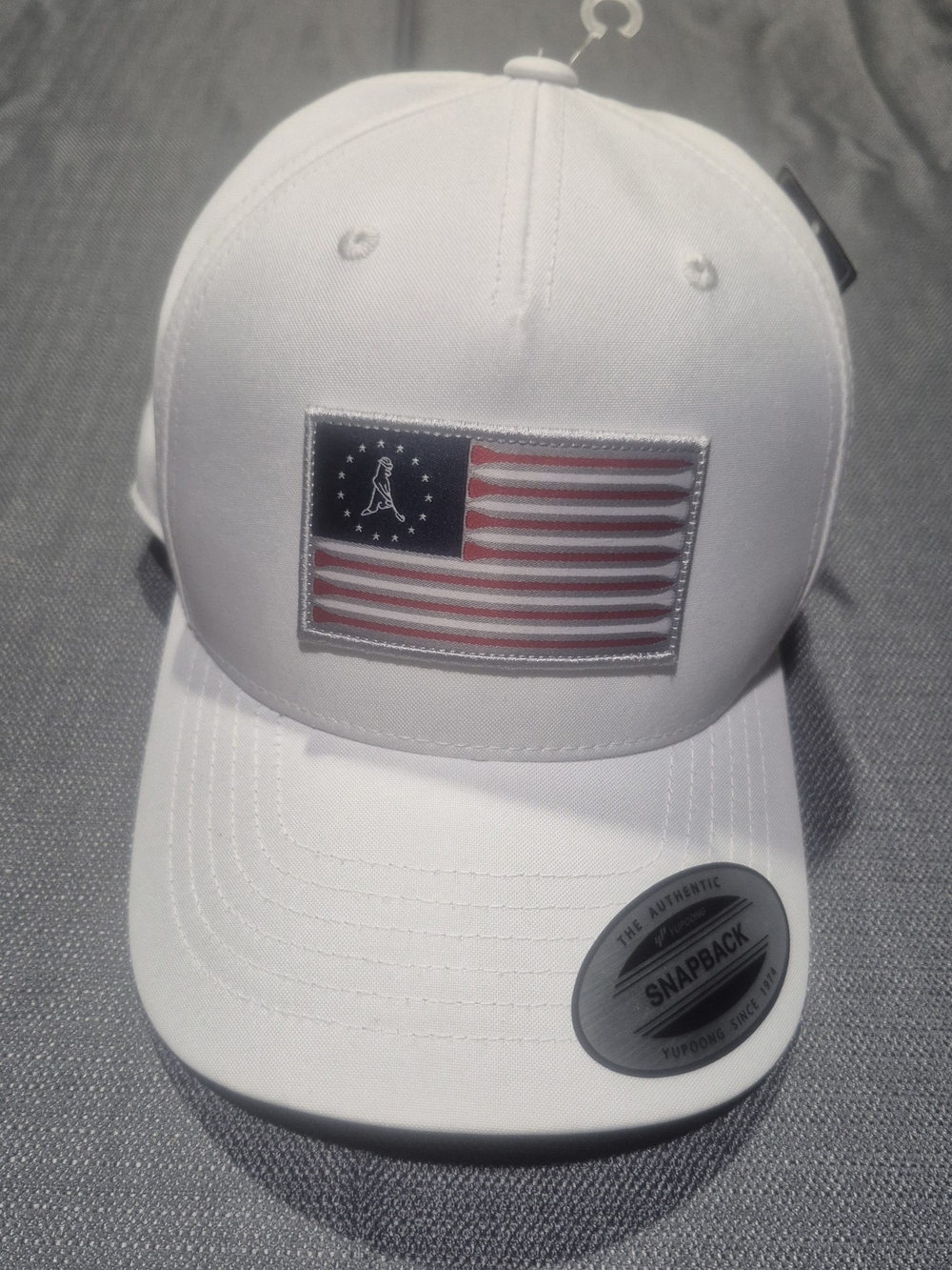 Ping White Snapback Hat with American Flag Patch - Picture 1 of 4